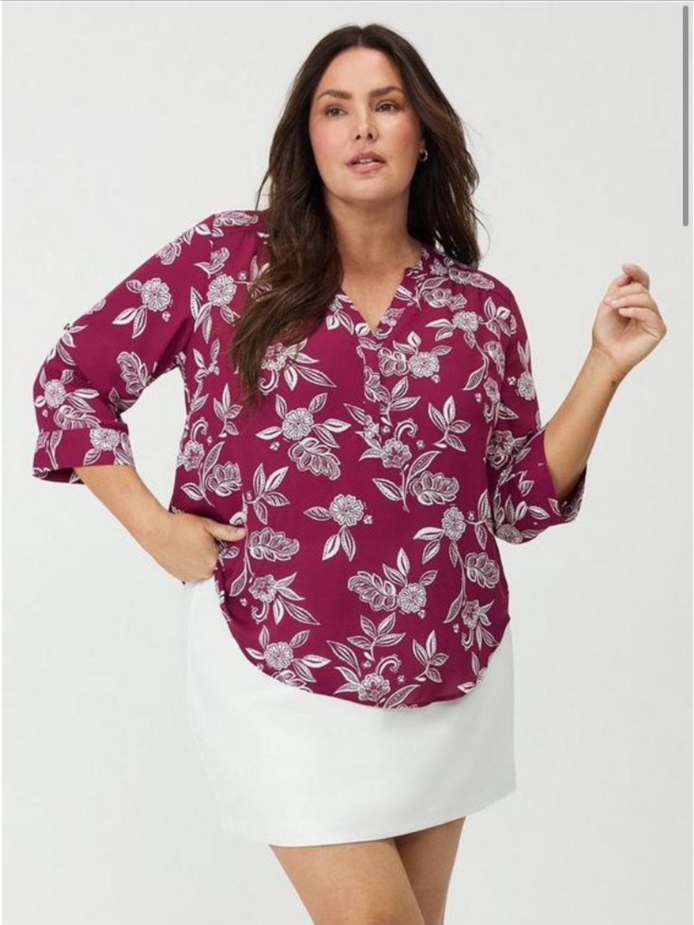 Torrid Harper Georgette 3/4 Sleeve Blouse Size 00 (10) Thrill Floral Purple NWT - Picture 7 of 7